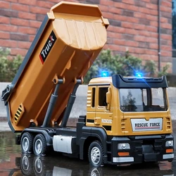 Camion benne basculante en alliage moulé sous pression pour enfants, modèle de camion de transport d'ingénierie à benne basculante, son et lumière, nervure arrière, collection de cadeaux, échelle 1/50