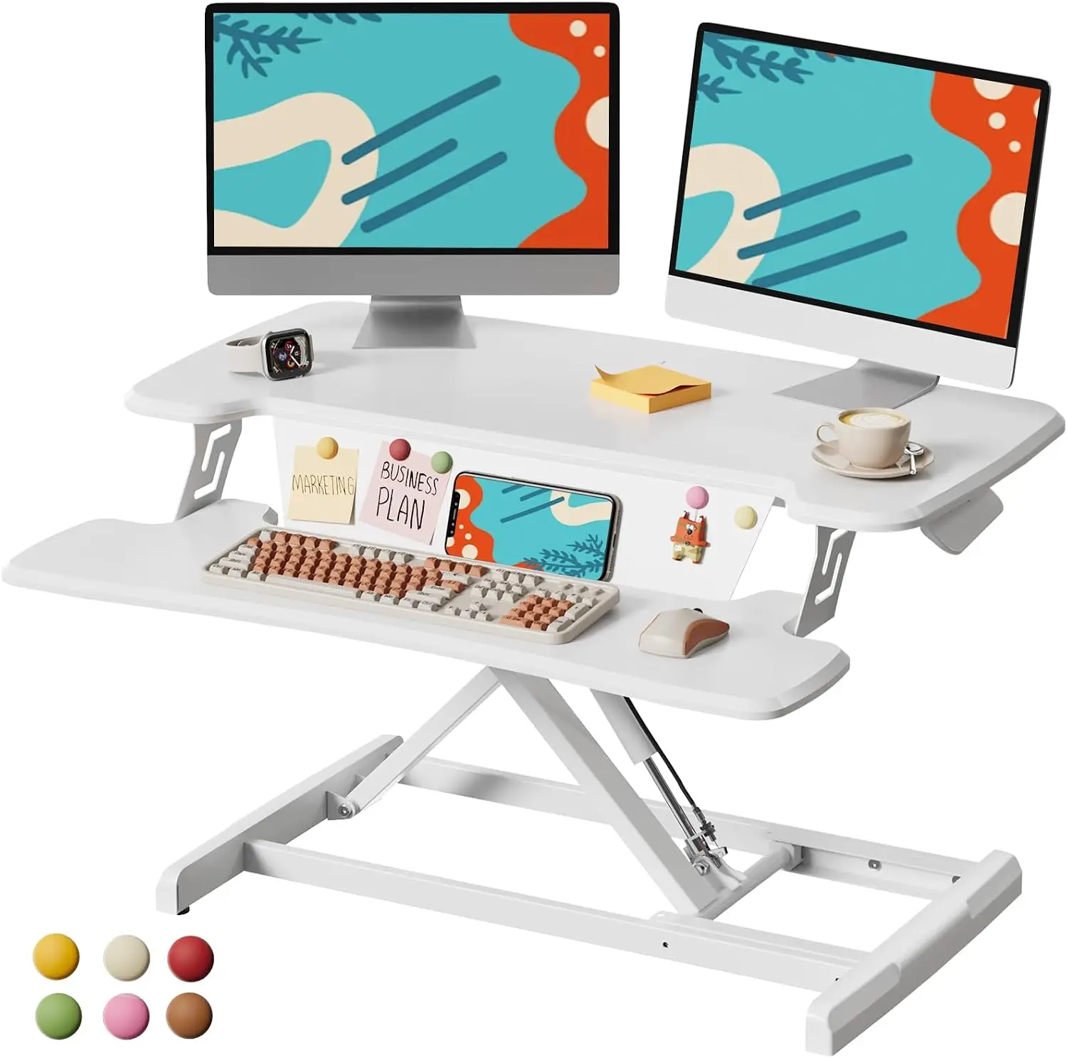 Standing Desk Converter 32 Inch Height Adjustable White Sit Stand Desktop Riser Keyboard Tray 6 Fridge Magnets Home Office Compu