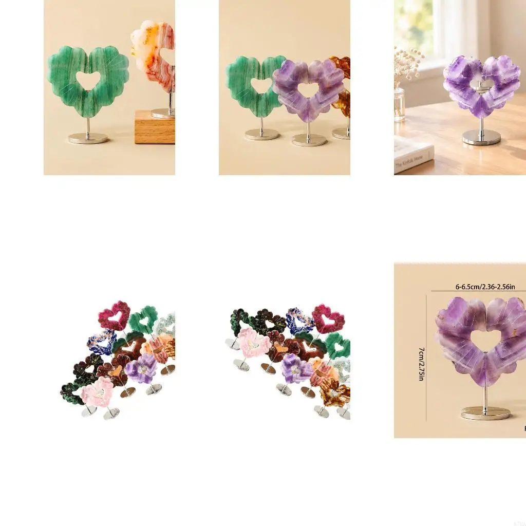 Natural Crystal Heart and Wing Figurine With Stand Decorative Ornaments with Round Stand, Randomly Selected Decorative 87HA