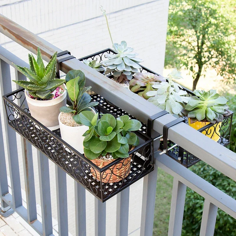 Balcony Flower Stand Wrought Iron Railing Multi-layer Hanging Flowers Pot Rack Wall Green Radish Succulent  Plant Shelves