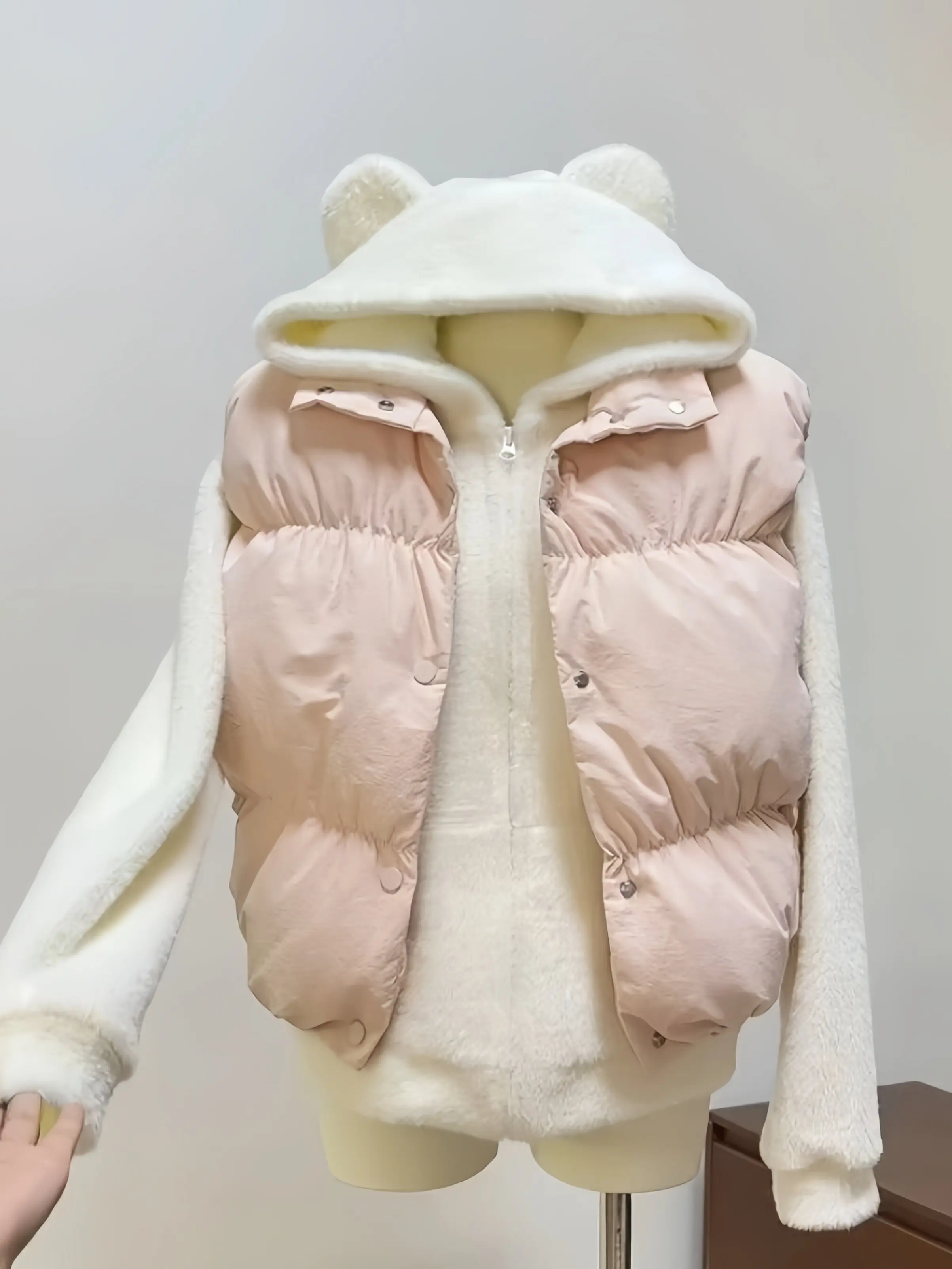 

Cute Bear Hooded Open Cardigan Sweater Two-Piece Set Japanese Style Small Size Sweet Soft Sleeveless Vest for Women