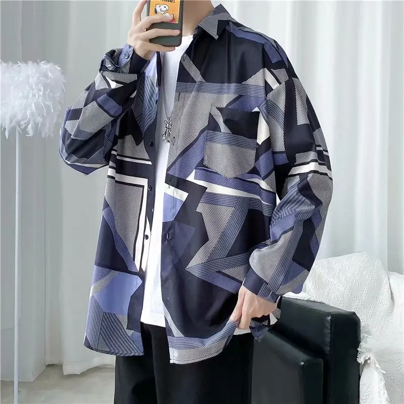 

Long Sve Printed irt Men's Loose Teenager Faion HongKong Sle Outerwear Polyester Fiber Wet Dry Season Universal