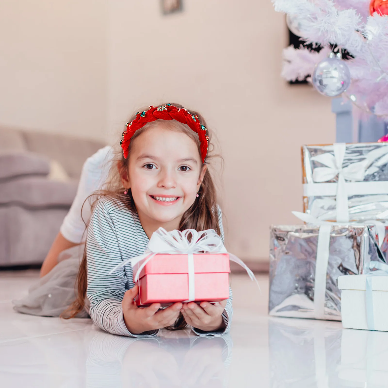 

1pcs Sparkling Christmas Headband For Women Wide Rhinestone Hair Hoop Party Costume Decoration Red Non Slip Fashion Turban Crown