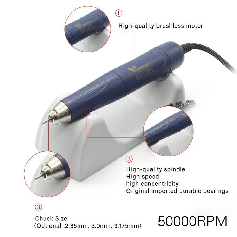 Pro Electric Nail Drill Nail Machine High Speed Handpiece 50000rpm Brushless Polishing Machine with Foot Control