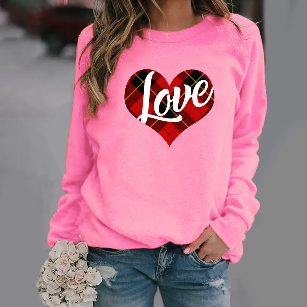 

Valentine's Day Love Love Print Hatless Crewneck Hoodie for Women Clothes Sweatshirt Sweatshirts Streetwear Women