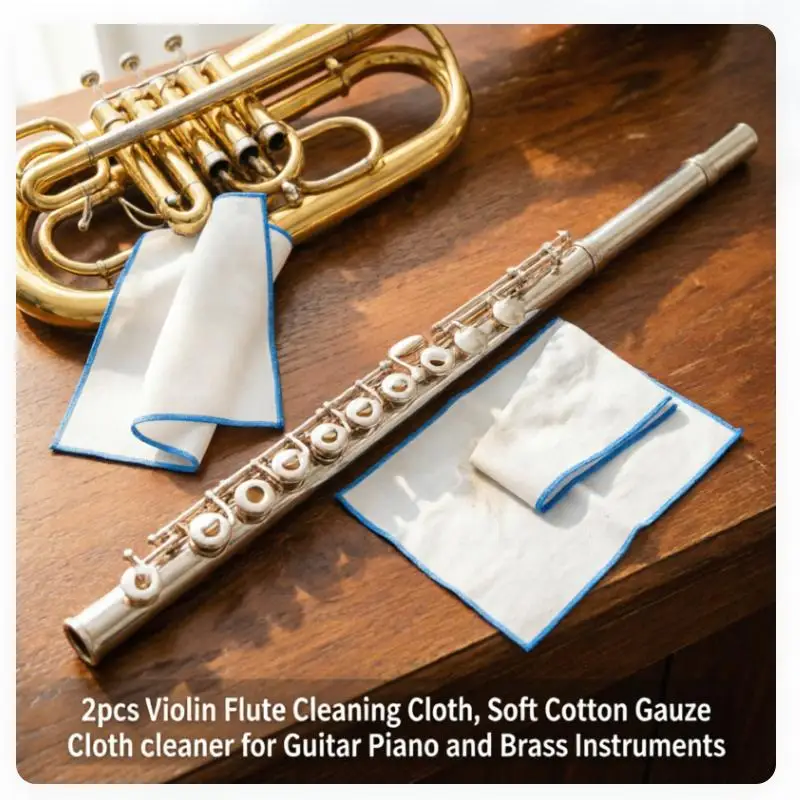 2pcs Flute Cleaning Cloth Violin Cleaning Cloth for Guitar Piano Brass Instruments Soft Cotton Gauze Cleaning Cloth for Woodwind