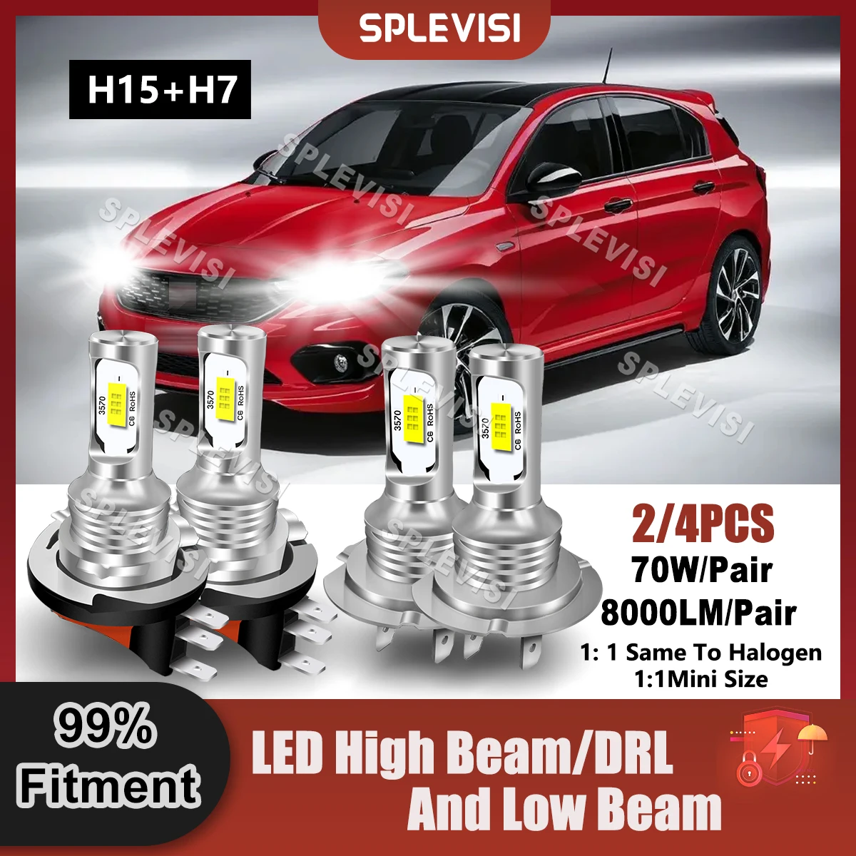 

Replace LED H15+H7 High Beam/Daytime Running Lamp+ Low Beam Bulbs 12x CSP Chips For Fiat Tipo 2016 2017 2018 2019 2020 Car Light