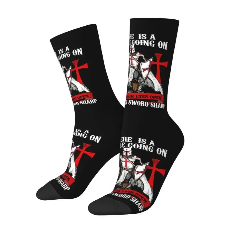 Templar Shield Cross Medieval Warrior Sword Happy Crazy Sock for Men Women Funny Novelty Knights Templar Deus Vult Crew Socks