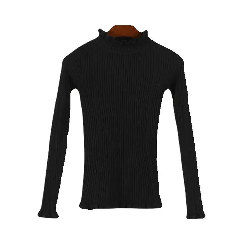 

Clear black base shirt 2024 Spring and autumn winter temperament lotus collar slim-fit sweater women's sweater