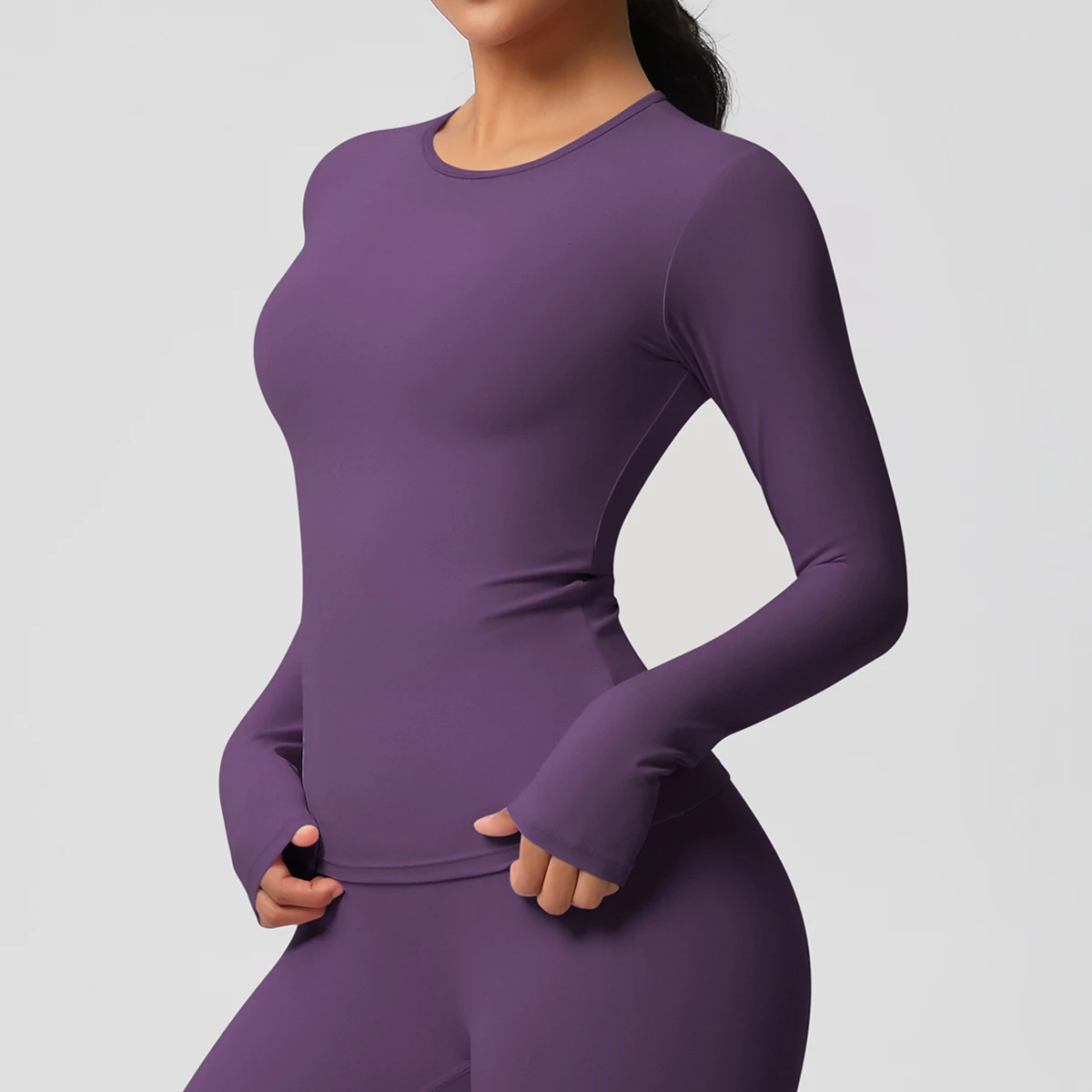 

Hamidou Women's Solid Color Nylon Sports Yoga Tight Long Sleeve Gym High Intensity Training Breathable Quick Dry Sports Top
