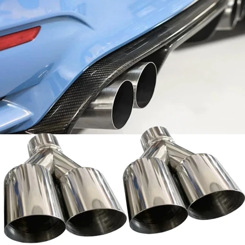 Tubo de escape de silenciador de soldadura de plata pulida con borde recto de acero inoxidable con doble punta de escape genuina