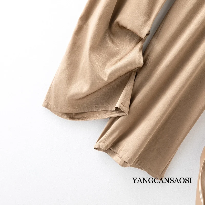 2024 Women\'s Fashion Summer New 93% Natural Mulberry Silk Elastic Herringbone Khaki Office Commuter Straight Leg Pants