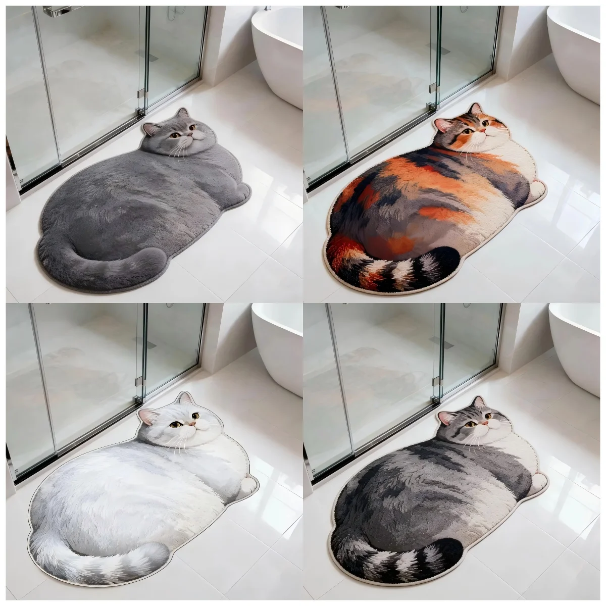 VIKAMA Cute Fat Tiger Pattern Cat Rug, Anti-slip and Water-absorbent Bathroom Floor Mat, Soft Fur Entrance Rug, Home Decoration
