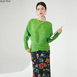 Miyake PP Series Irregular Long-Sleeved Tops for Women, Solid Color, Loose, Simple, Versatile Pleated T-shirt, Japanese Design