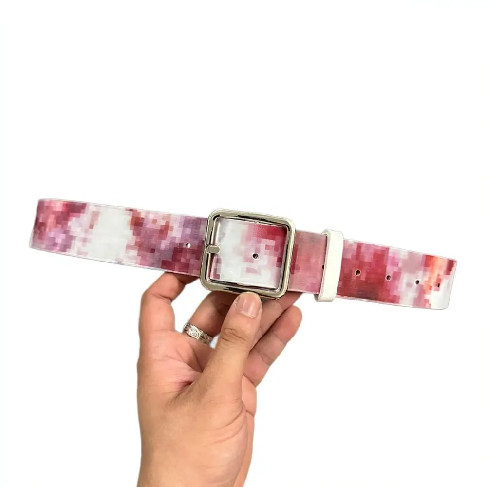 Leather Waist Belt Women Blood Mosaic Design Thin Strap Stylish Decorative Waistband For Daily Outfits