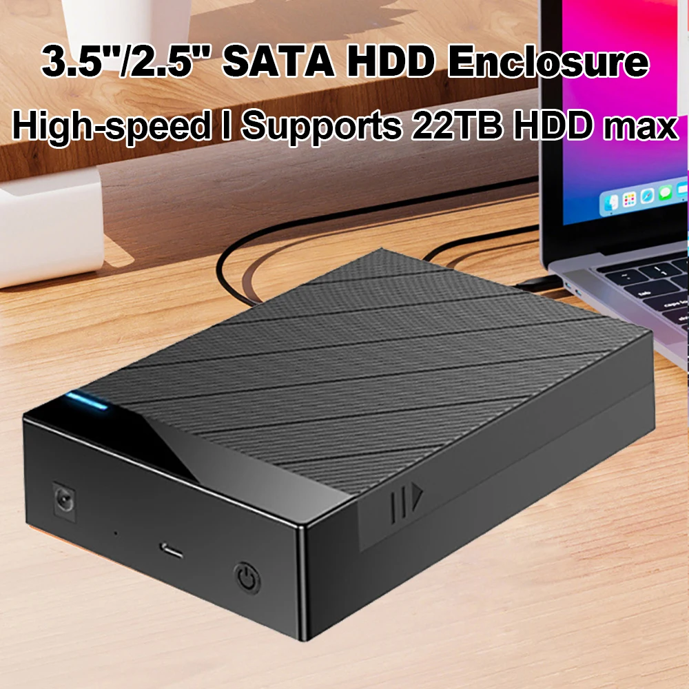 Caja HDD de 2,5/3,5 pulgadas, caja de disco duro externo USB 3,0, instalación sin herramientas, carcasa de disco duro SATA a USB, HDD máximo de 22TB para ordenador portátil