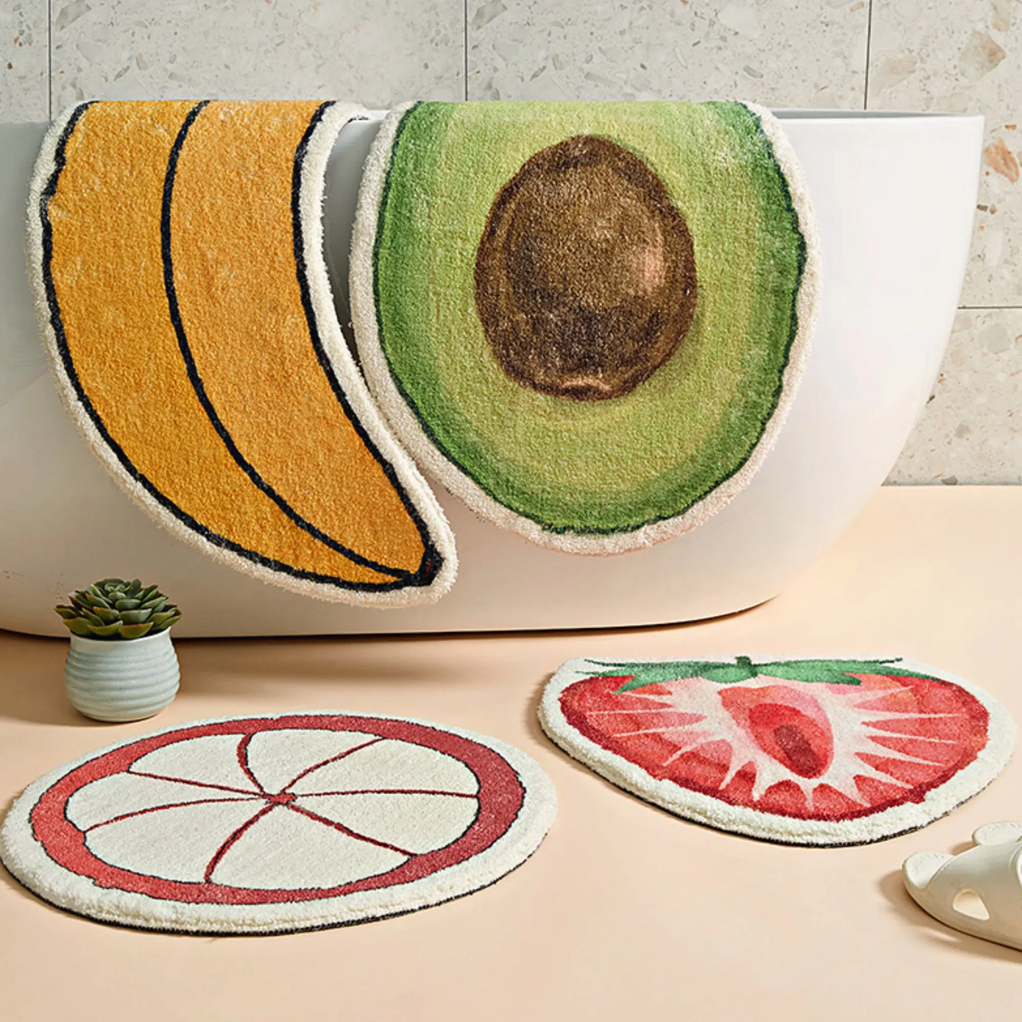 

Cute Fruit Non-slip Soft Flannel Carpet Cartoon Strawberry Banana Kiwi Fruit Rug Funky Doormat Bathmat Irregular Funny Gifts