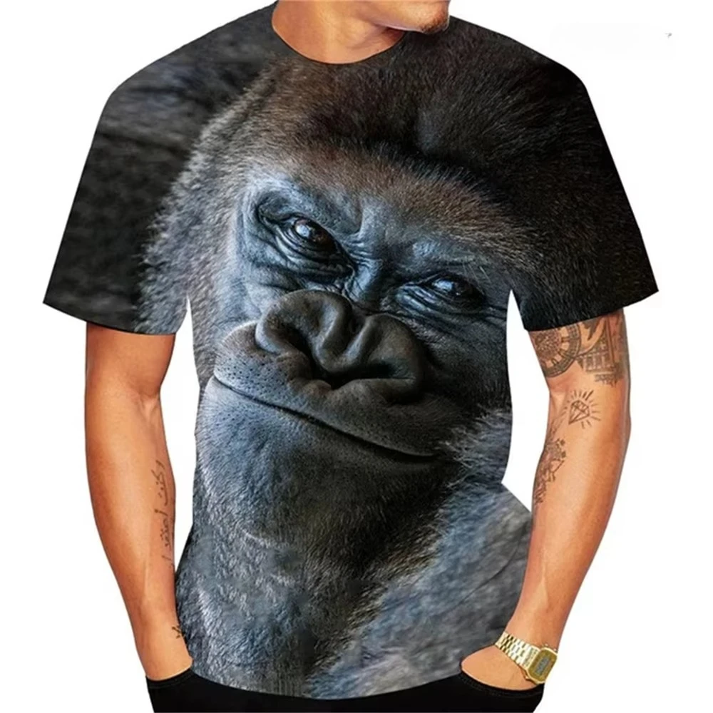 Unisex Lustiges Gorilla-Schimpansen 3D-Druck T-Shirt, Realistisches Affen-Grafik-Kurzarmshirt, Lässige Neuheit-Oberteile für Männer und Frauen – Detail 1