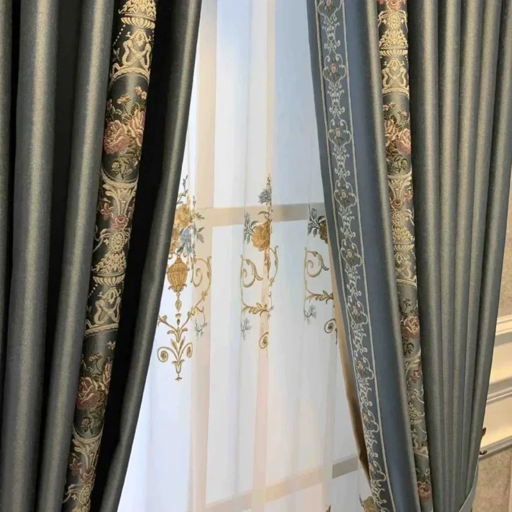 Jacquard Glossy European Luxury Curtains for Living Room Bedroom Dining Study Custom Size Retro High Precision Windows Decor