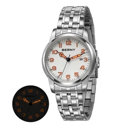 BERNY Watches for Men Calendar Date Luminous Quartz Watch S/S Fashion Classic Sports Easy Read Outdoor Men's Wristwatch