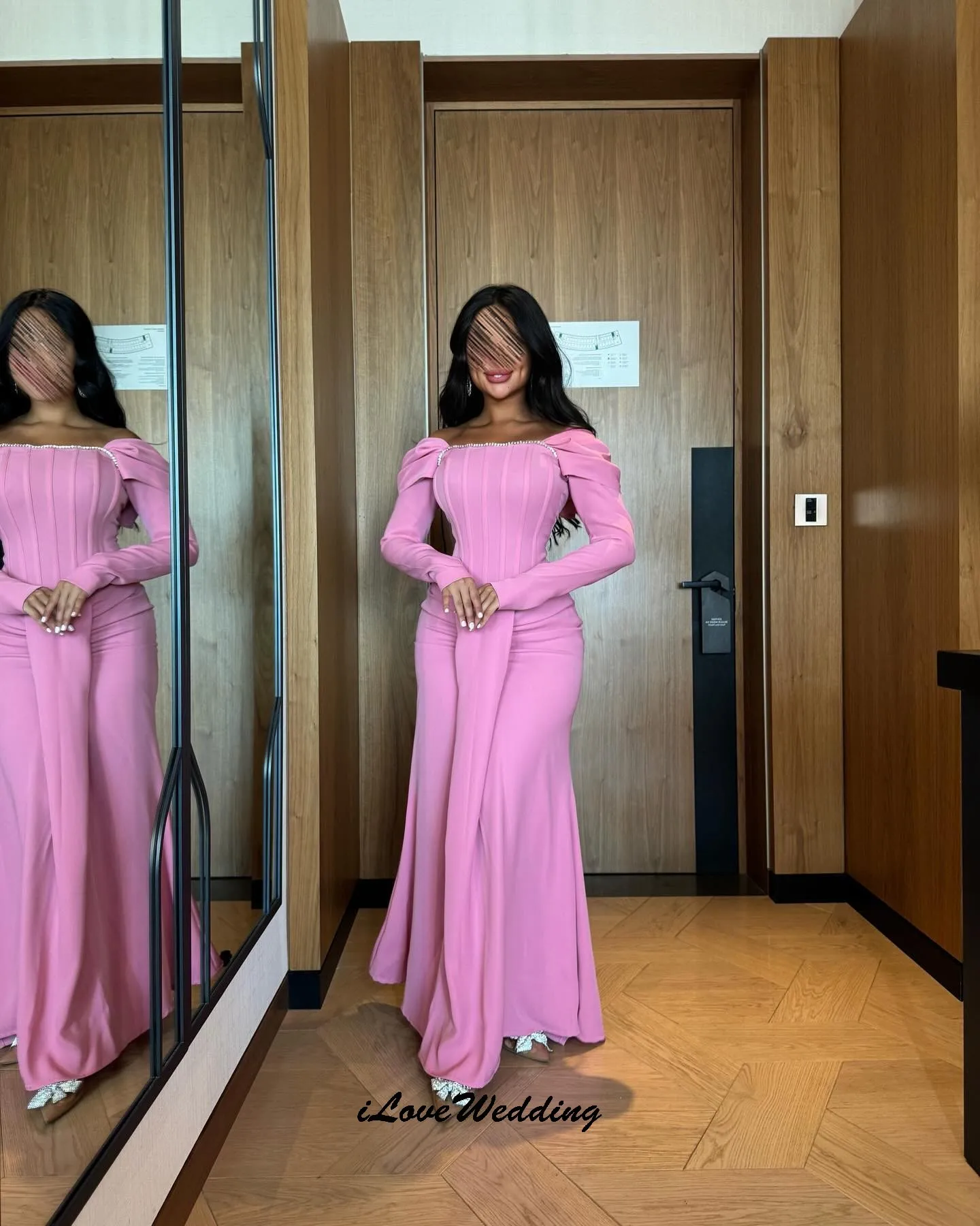 Rosa Langarm-Meerjungfrau-Abschlussballkleider 2025, elegantes Hochzeitskleid für Frauen, Maxikleid, Bänder, Abendkleider, individuell gestaltet