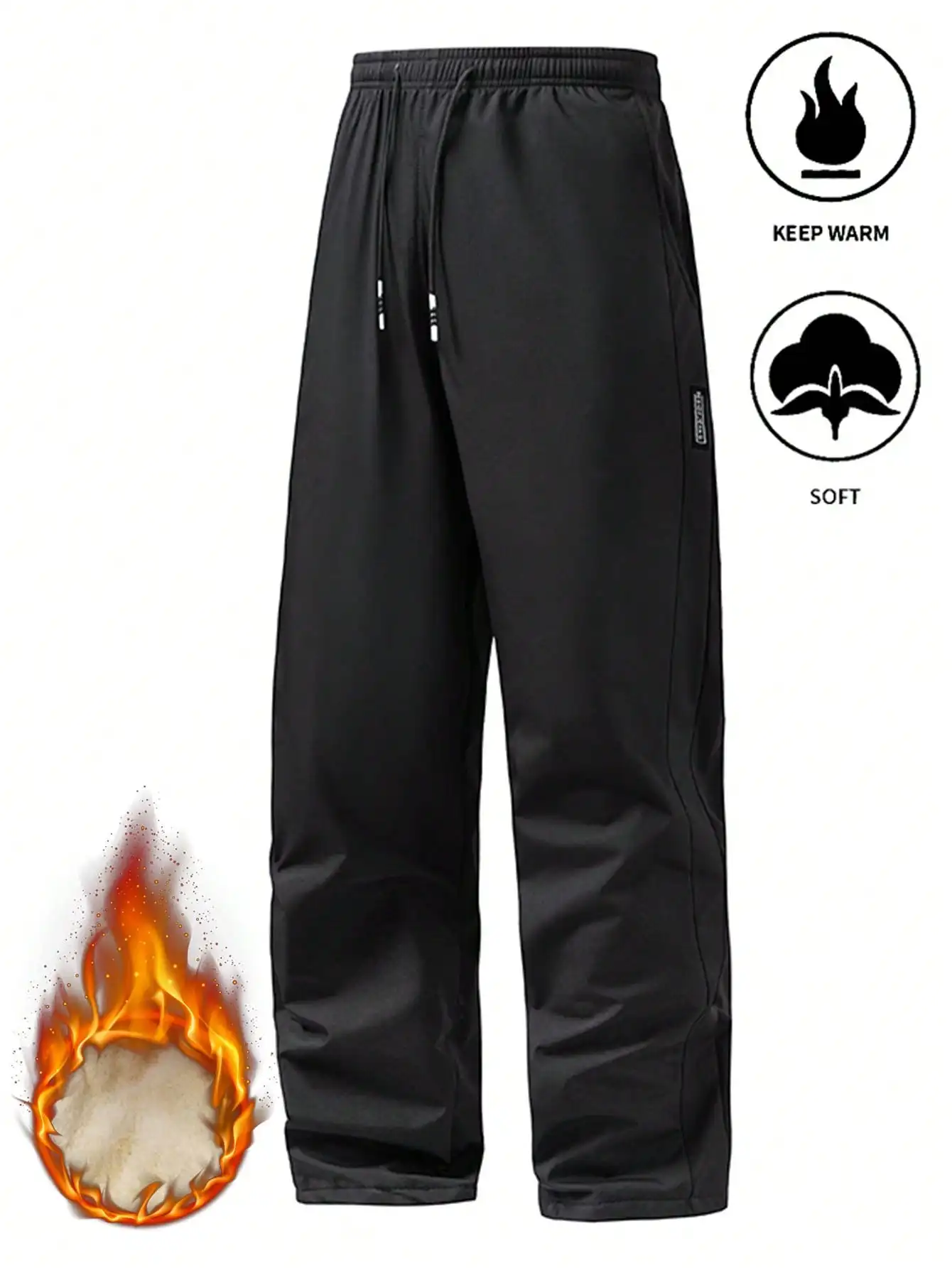 

Men's Warm Fleece-Lined Thermal Pants with Drawstring Waist and Straight Fit