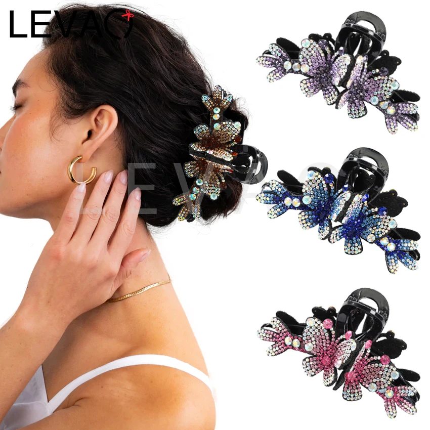 LEVAO Exquisite Watercolor Diamond Butterfly Hairpin French Girl Retro Headwear Crystal Claw Clip Hair Grab Hair Accessories