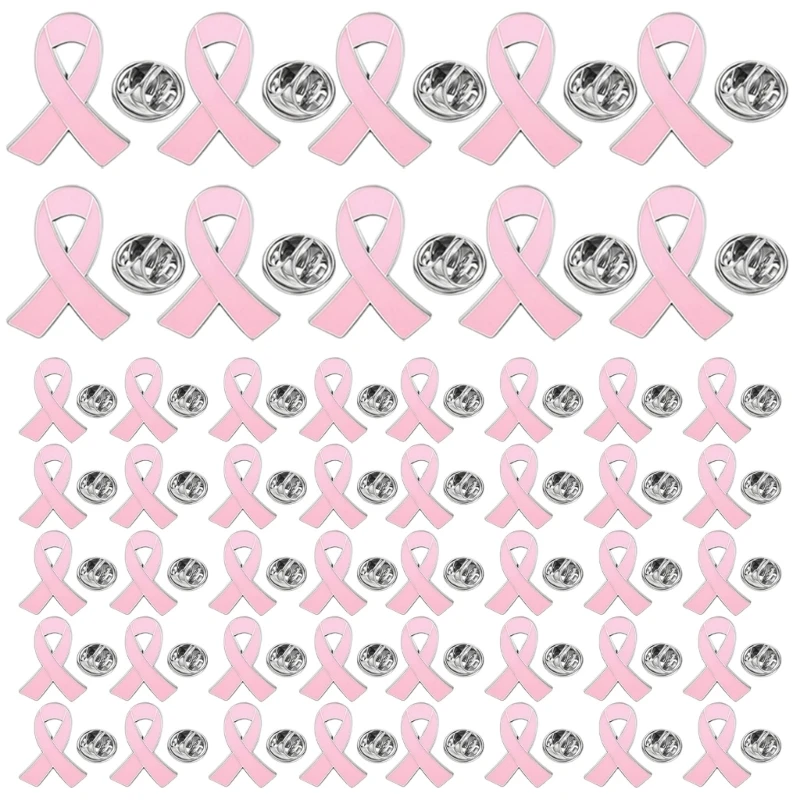 50 Pack Pink Awareness Brooches with Back Fasteners for Group Wear, School Clubs, Team Functions, Themed Gatherings, and Y5GB