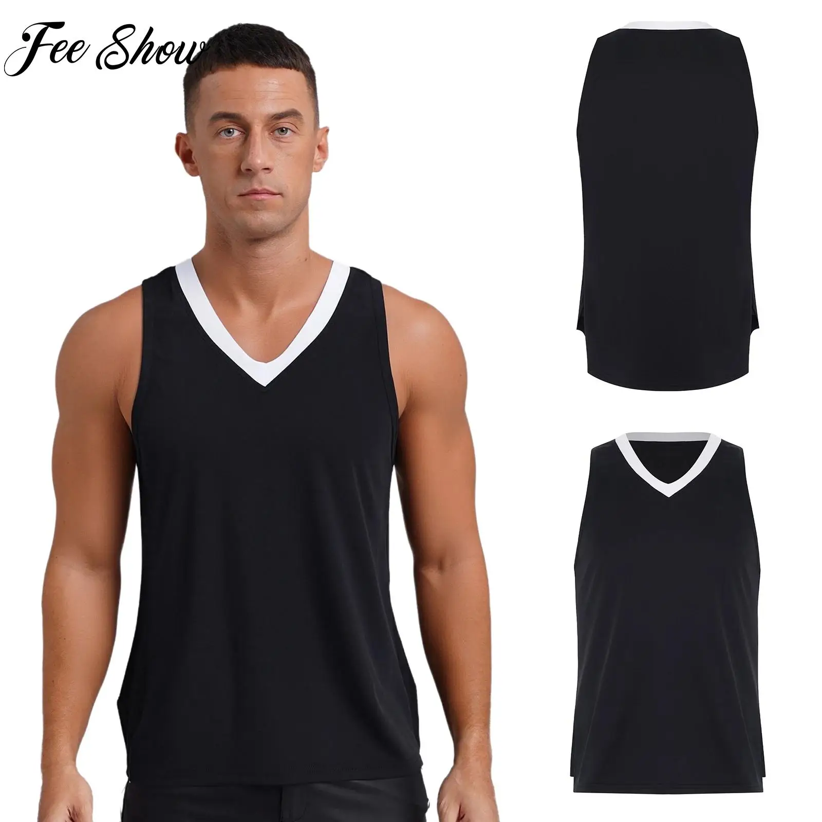 

Men's Fashion Contrasting Sports Vest Sleeveless Sides Split Quick-Drying Breathable Tank Top Summer Running Workout Clothes