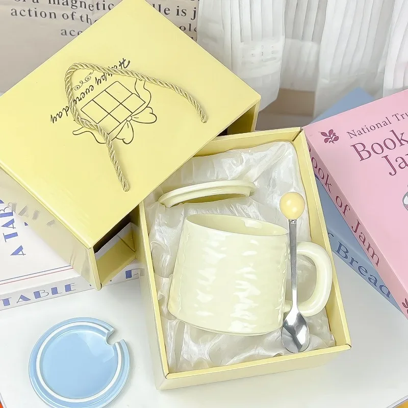 and office coffee breakfast cups, Rock-patterned ceramic mugs, high appearance level water cups, couple cups with spoons Mom mug