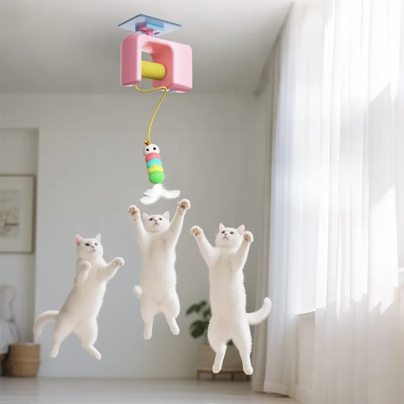 

Interactive Electric Cat Toy Auto Up Down Teaser Yo Yo Ball Self Play Exercise Indoor Adhesive Ceiling Mount Quiet Adhesive Base