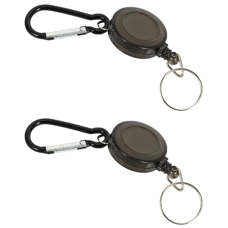 Lot 2 Tempat Lencana Tempat Winder Gantungan Kunci Carabiner Dapat Ditarik Klip Sabuk Tempat Kartu ID Tempat Kartu-Hitam