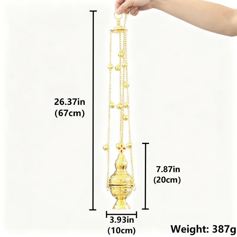 New 2026 Luxury Gold Tone Orthodox Incense Censer Thurible with Chain for Church Altar Prayer and Religious Rituals