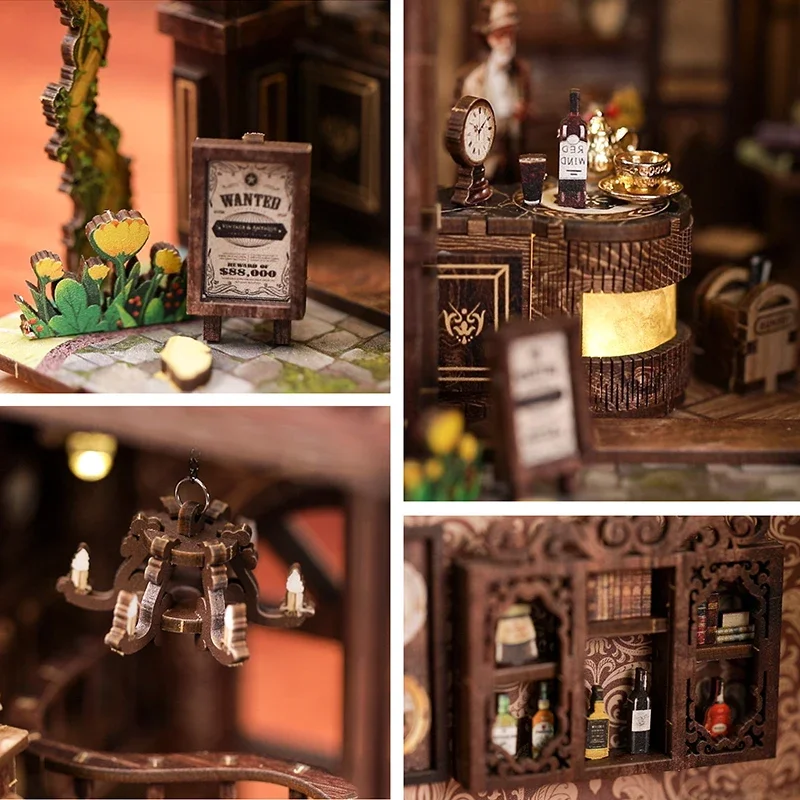 DIY Wooden Book Nook Kit 3D Puzzle Fantasy Miniature Dollhouse Bookshelf Insert Decor Gift Casa De Muñecas for Adults