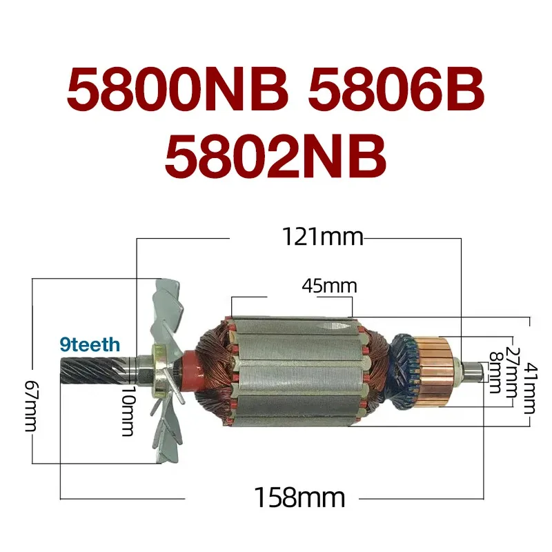

Armature Rotor Stator for Makita 5800NB 5806B 5802NB Electric 9teeth Garden Saw Armature Rotor Anchor Coil Replacement Parts