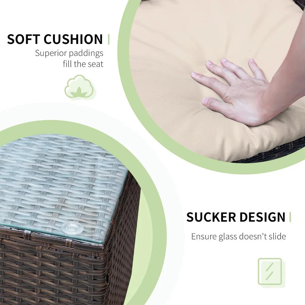 

3 Pieces Patio Furniture Sets Outdoor PE Rattan Wicker Chairs with Soft Cushion and Glass Coffee Table, Customized