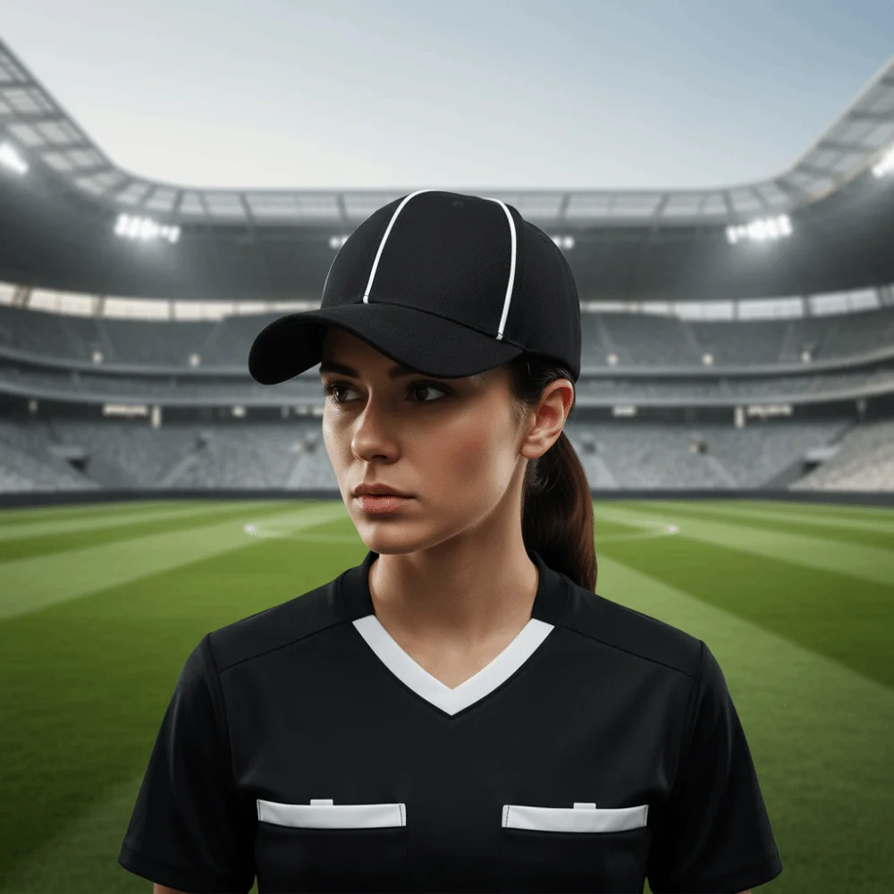 Adjustable Professional Referee Baseball Cap Casquette Black / White Sports Hat with Contrast Trim Versatile Polyester