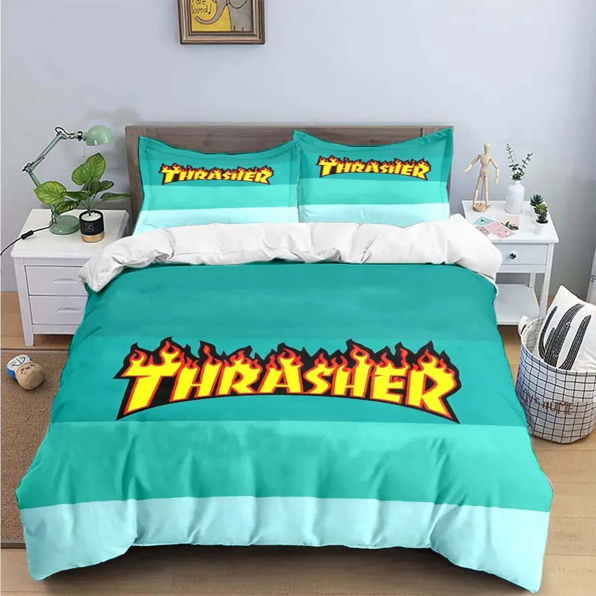 

Fashion Brand T-Thrasher Logo Print Bedding Sets Exquisite Bed Supplies Set Duvetcover Bed Comforter Set Bedding Set Luxury Gift