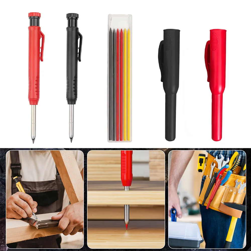 Carpenter Pencil Metal Long Head Deep Hole Professional Engineering Quick Drying Marker Graphite Woodworking Black Red Lineation