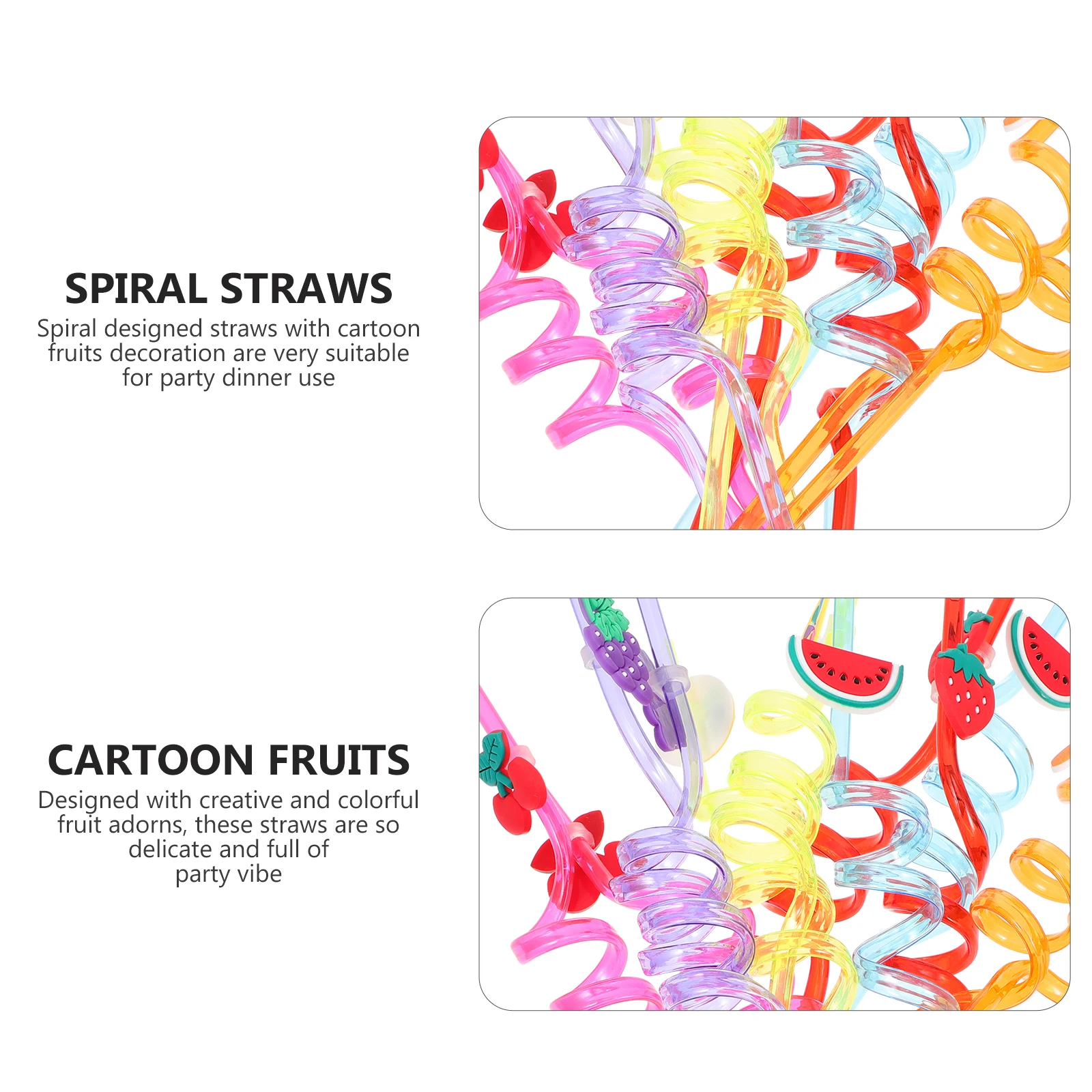 

12pcs Fruit-Shaped Drinking Straws Spiral Design Cartoon Fruits Adorn Pet Plastic Beverage Straws For Summer Bar