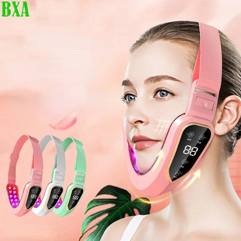 

New Double Chin V-shaped Facial Lifting Device LED Photon Therapy Facial Slimming Vibration Massager Cheek Lift Belt Machine