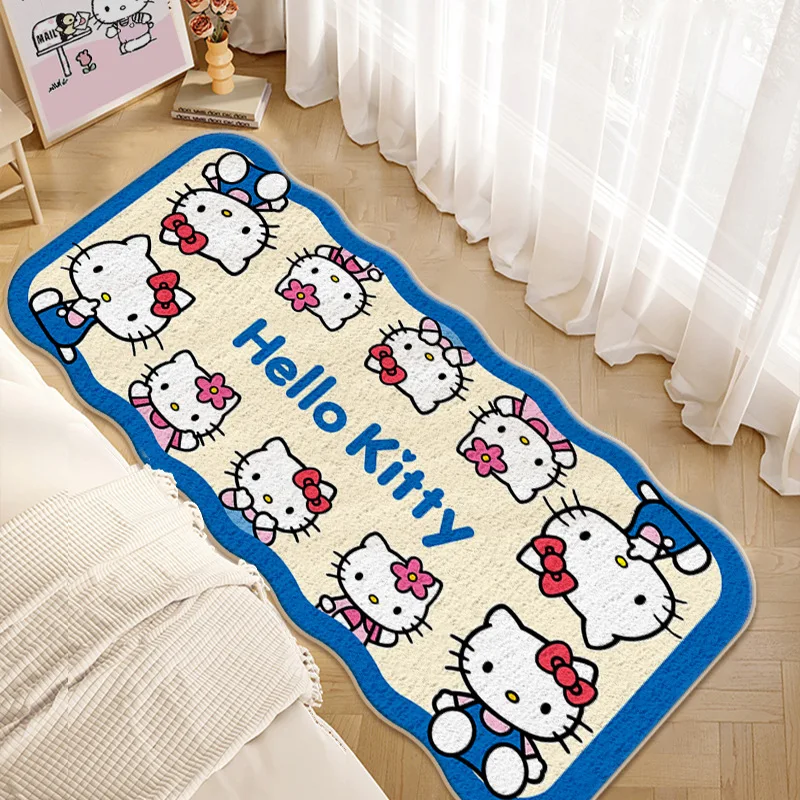 Hello Kitty Blue Yellow Rug, Cashmere-like Long Bedside Mat with Silicone Back, Non-slip Carpet for Girls Bedroom