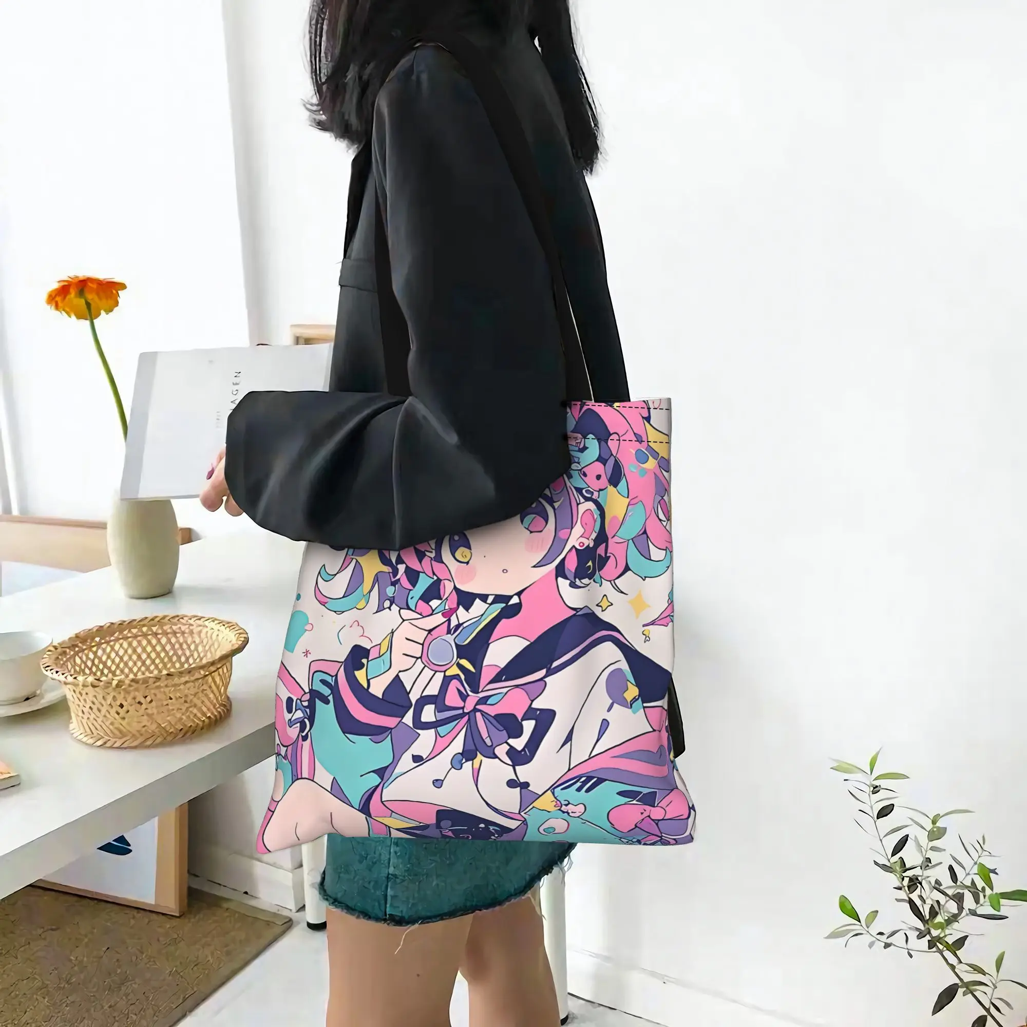 Customized Anime Idol Adorable Women's Bag Shopping Bag Reusable Double Sided Canvas Tote Bag Shoulder  Handbag Its bags