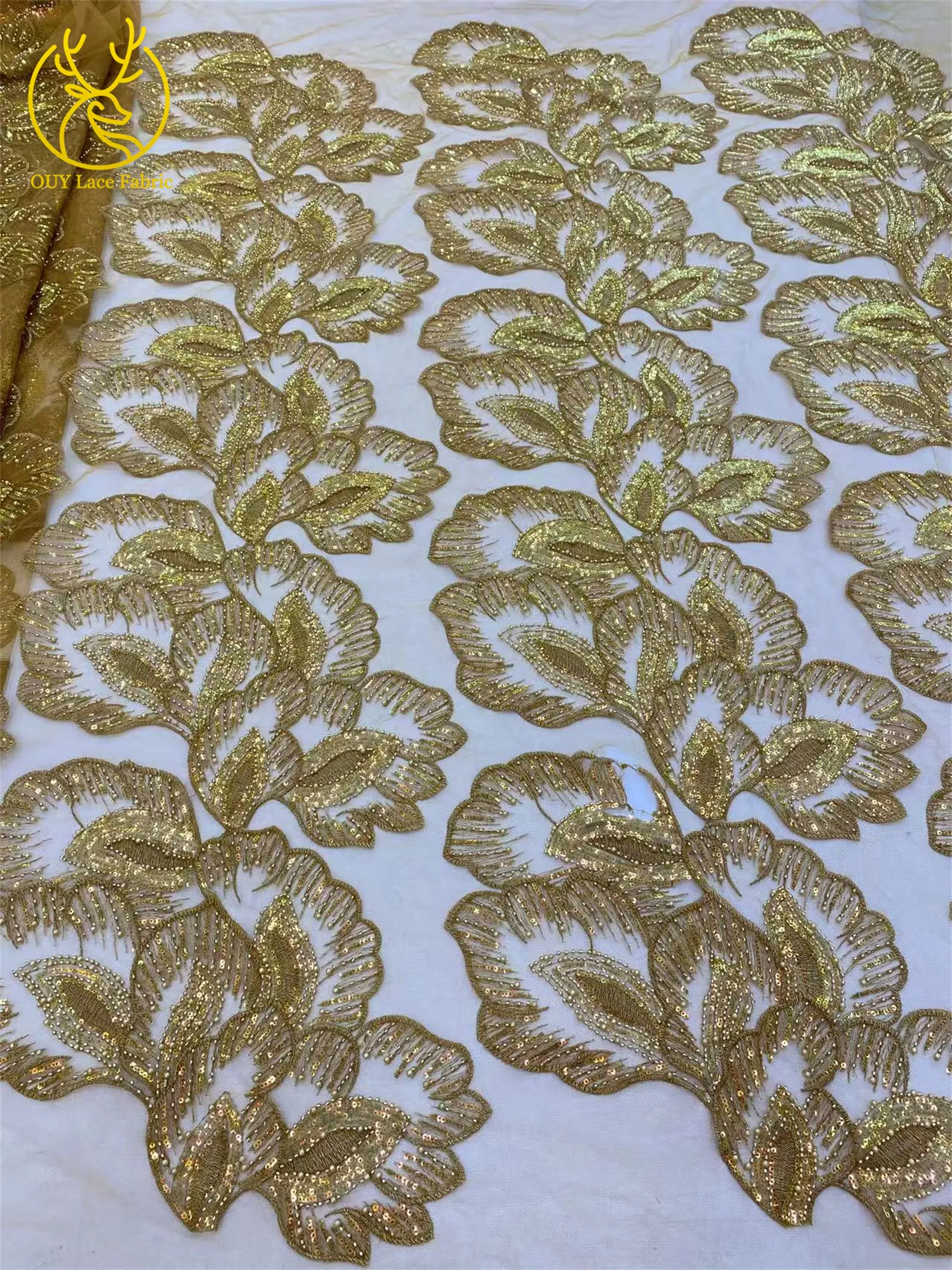Eleganter afrikanischer Spitzenstoff mit Pailletten und Perlen, 5 Yards hochwertiger französischer Tüll-Spitzenstoff, nigerianischer Spitzenstoff für Braut- und Hochzeitsfeiern zum Nähen – Detail 8