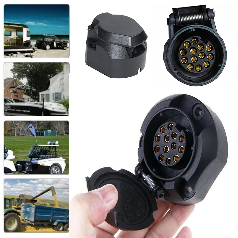 European 13-Pin Flat Round Trailer Socket Trailer Connector Trailer Plug Socket Adapter For Saloon Vans Motorhomes Campervans