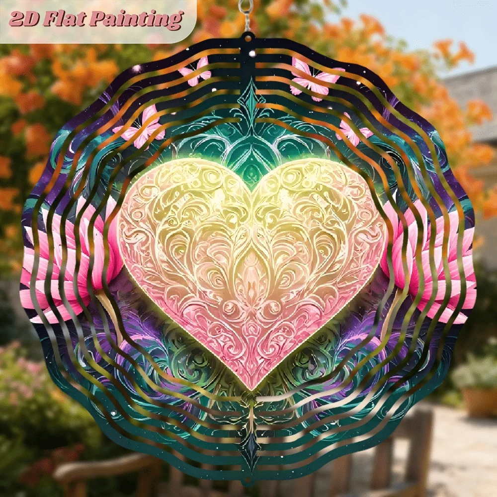 2D Flat, Two-dimensional Flat Plane, Two-dimensional Flat Metal Rotating Wind Chime, Bohemian Style with Vibrant Pink for Lotus