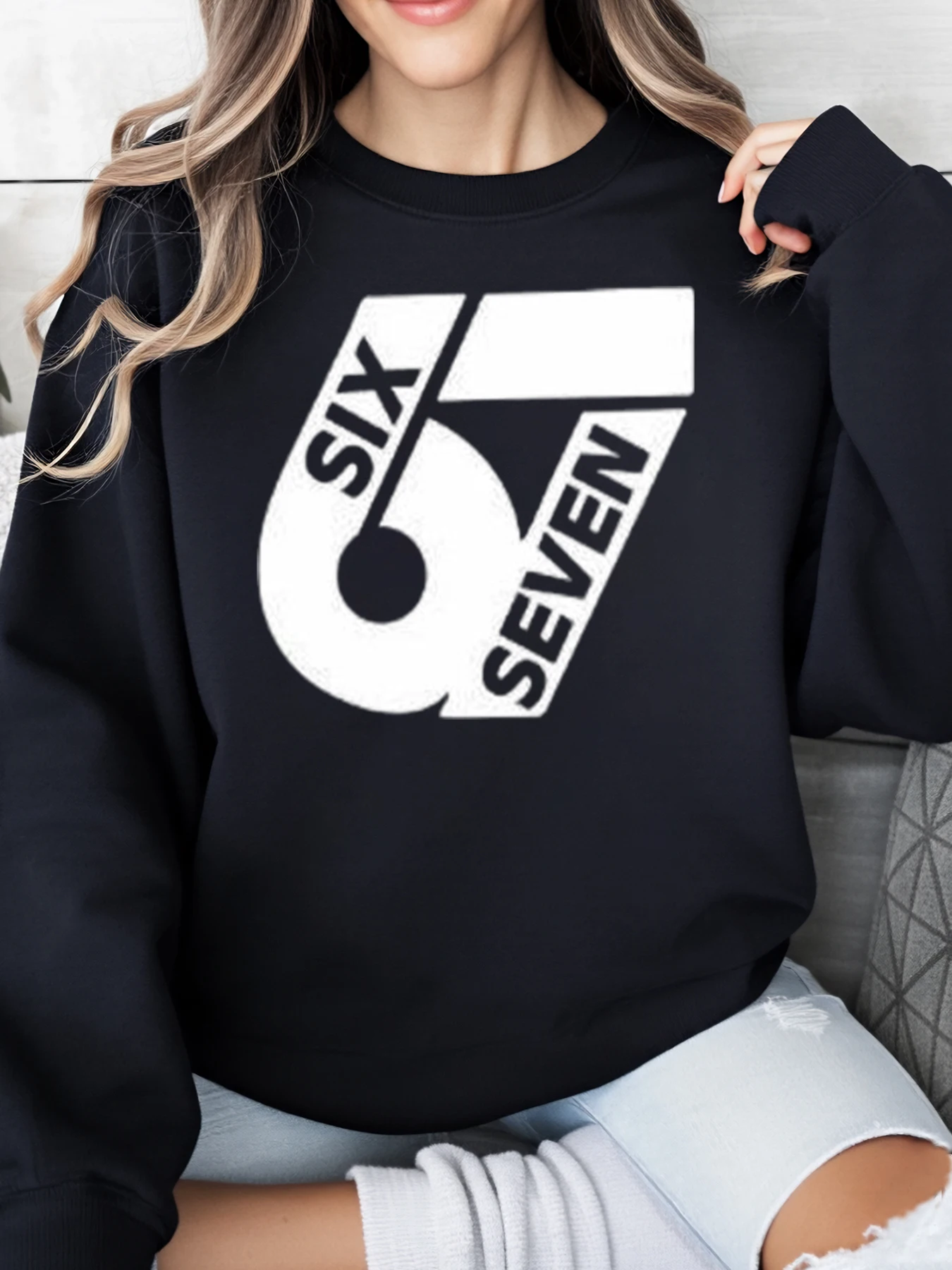 

Толстовка с логотипом Six Seven, женская повседневная одежда на Хэллоуин, черная, больших размеров