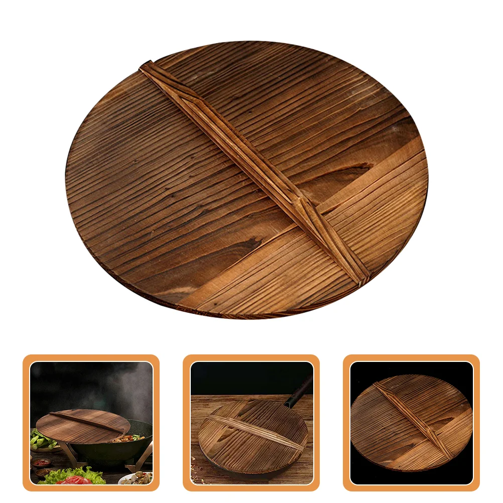 

Wooden Pot Lid Wok Kitchen Home Kitchenware Skillet Natural Frying Pan Household Cover Hutch