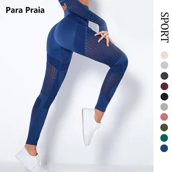 Bubble Butt High Waist Seamless Leggings Push Up Pants Elastic Mesh Hollow out Fittness Sport Leggings Women