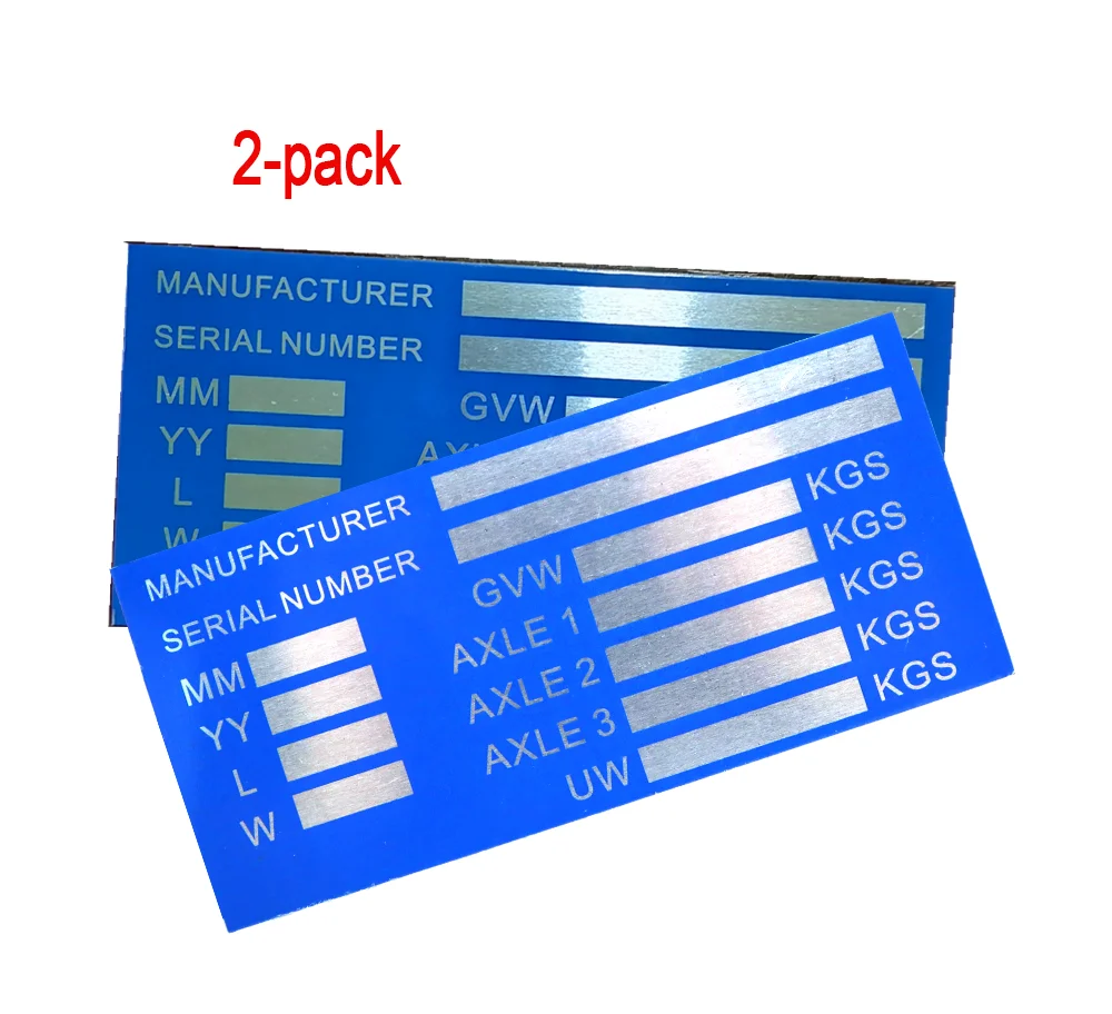 2ER-PACK FAHRZEUG LKW BOOT Anhänger Blanko VIN & Gewichtsachse Chassisplatte 140 mm x 65 mm Identifikationsnummer